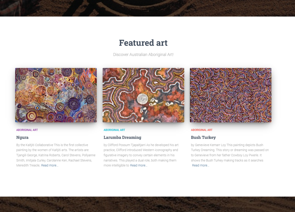 Beyond Time website Featured Art section